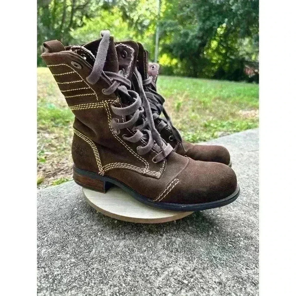Vintage Guess Los Angeles Boots Denim & Dry Brown Hiking Boots US Size 7 - Picture 4 of 12